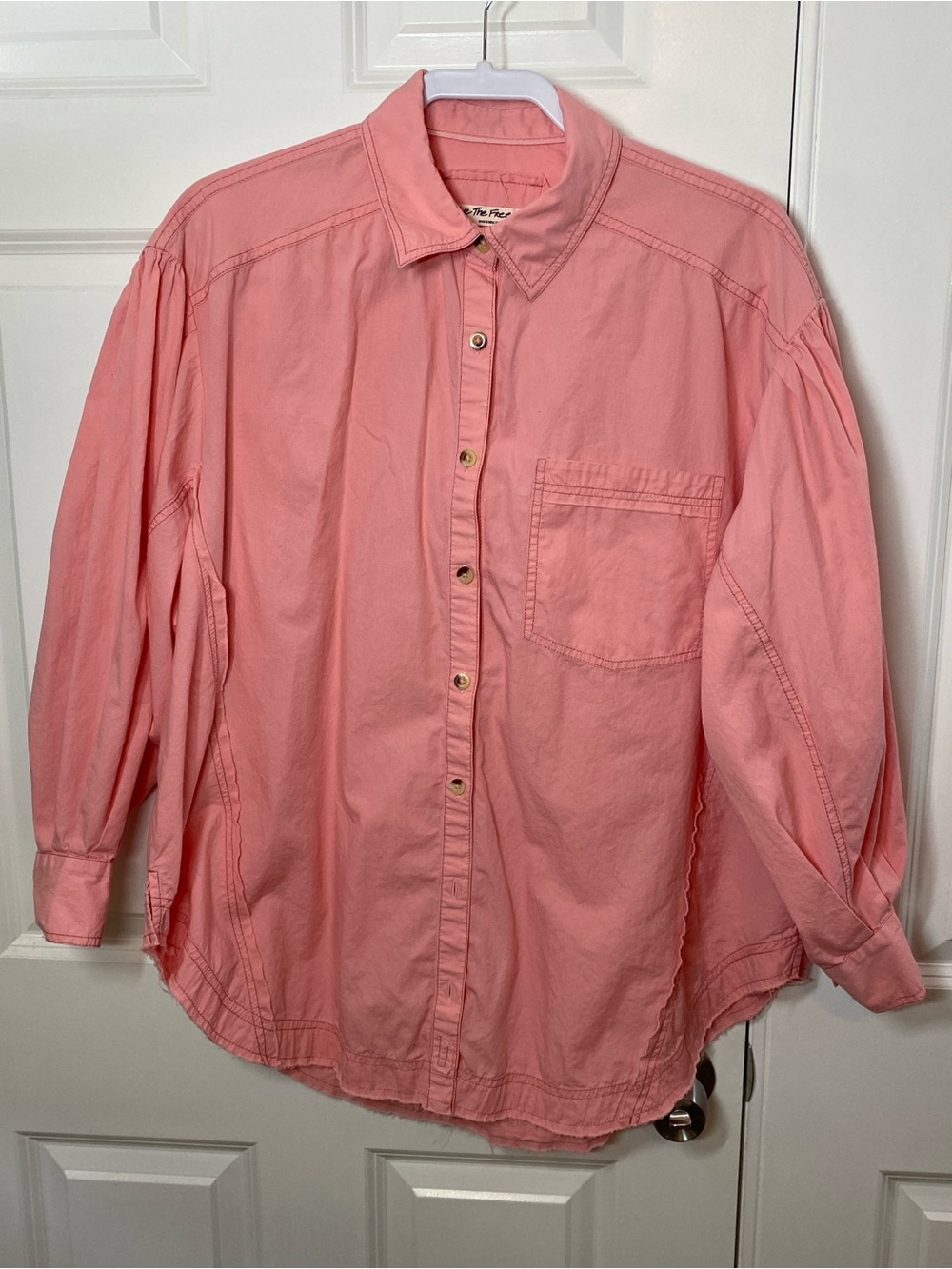 Free People Women’s Button-Down Shirt in Pink/Coral Size Medium